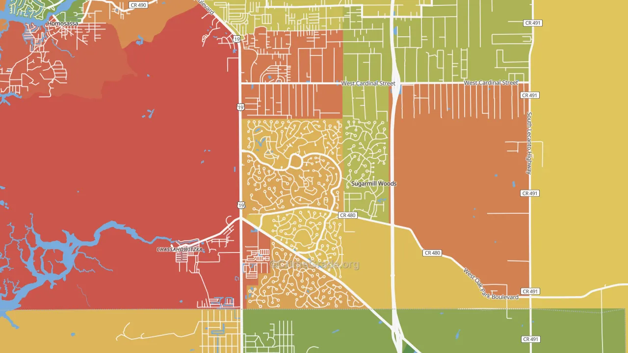 Sugarmill Woods, FL Map of Burglary Rates