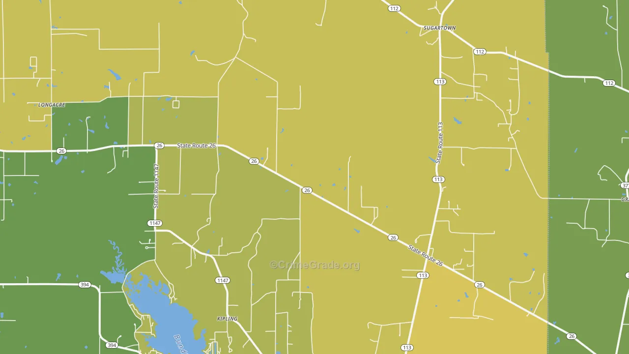 Sugartown, LA Map of Burglary Rates