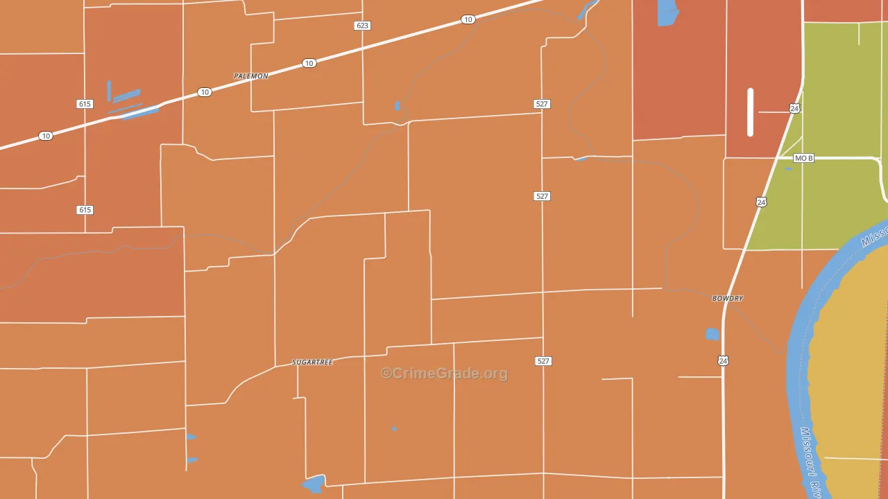 Sugartree, MO Map of Burglary Rates