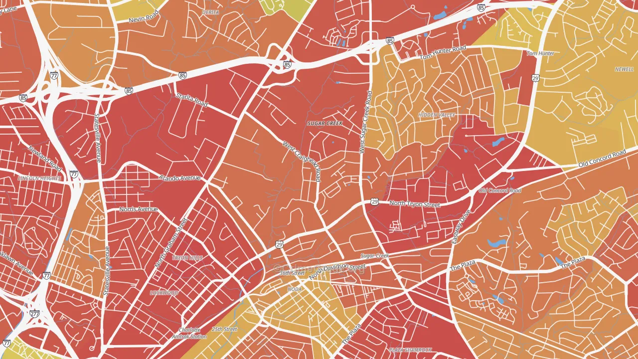Sugaw Creek, Charlotte, NC Map of Burglary Rates