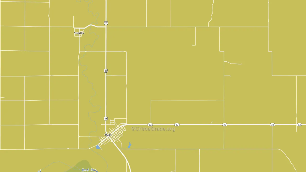 Sugden, OK Map of Burglary Rates