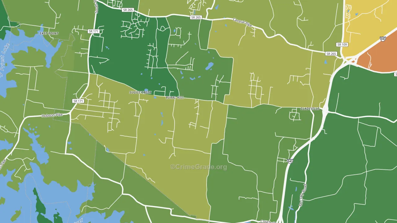 Suggs Creek, TN Map of Burglary Rates