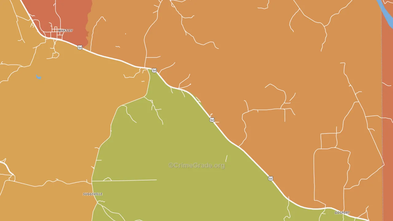 Suggsville, AL Map of Burglary Rates