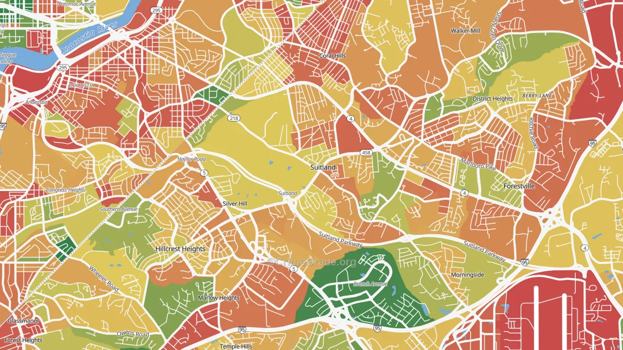 Suitland, MD Map of Burglary Rates