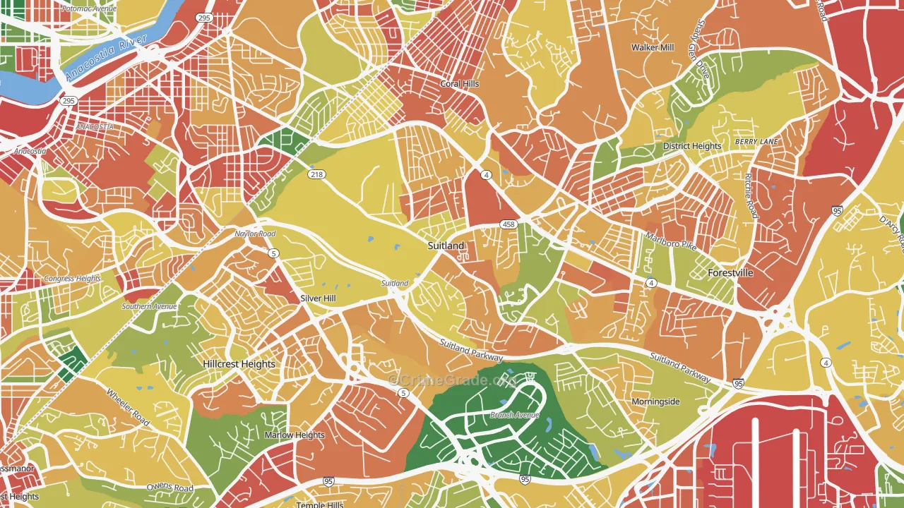 Suitland-Silver Hill, Suitland, MD Map of Burglary Rates