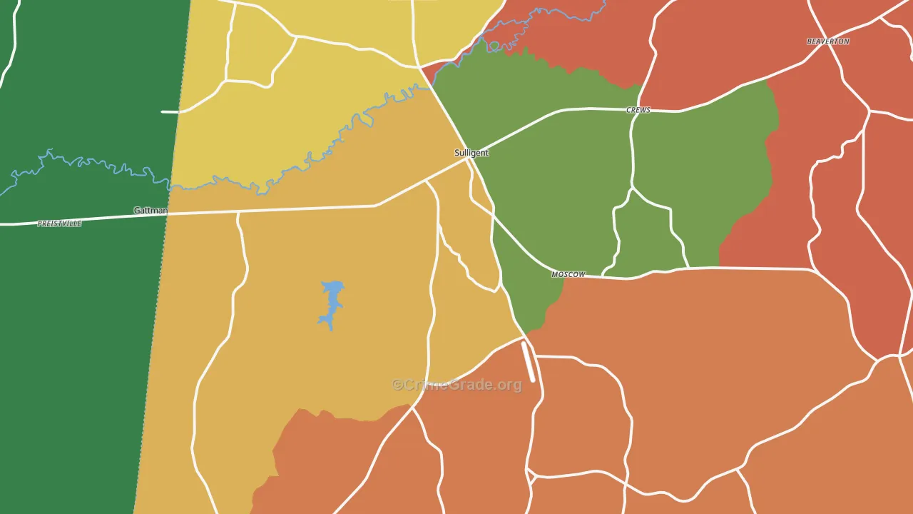 Sulligent, AL Map of Burglary Rates
