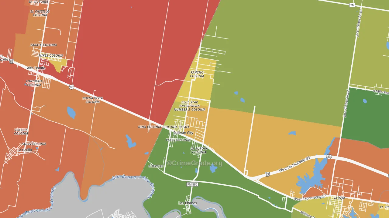 Sullivan City, TX Map of Burglary Rates