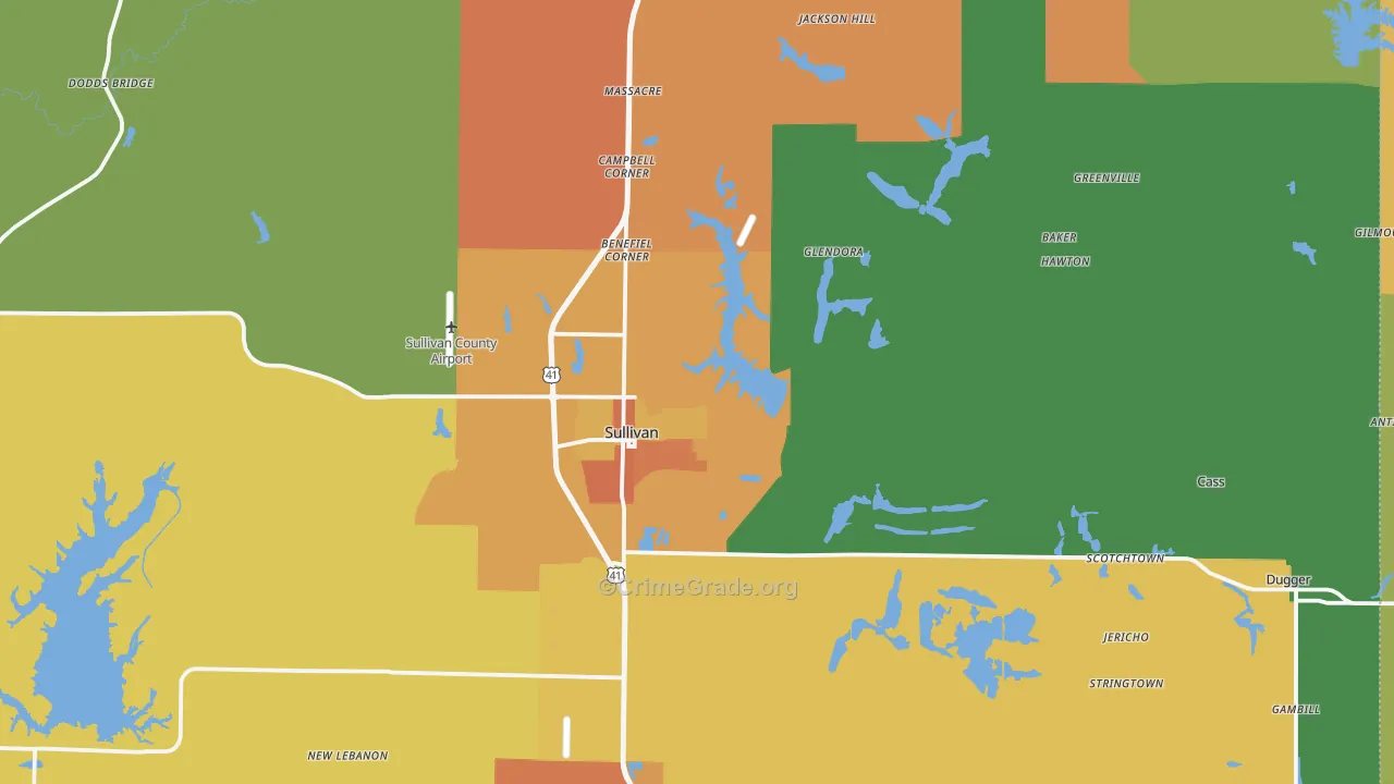 Sullivan County, IN Map of Burglary Rates