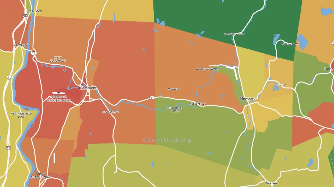 Sullivan County, NH Map of Burglary Rates