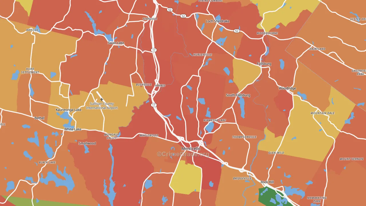 Sullivan County, NY Map of Burglary Rates