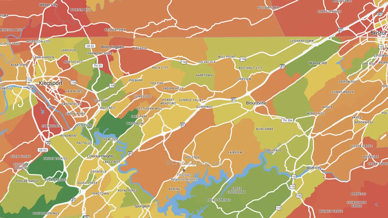 Sullivan County, TN Map of Burglary Rates