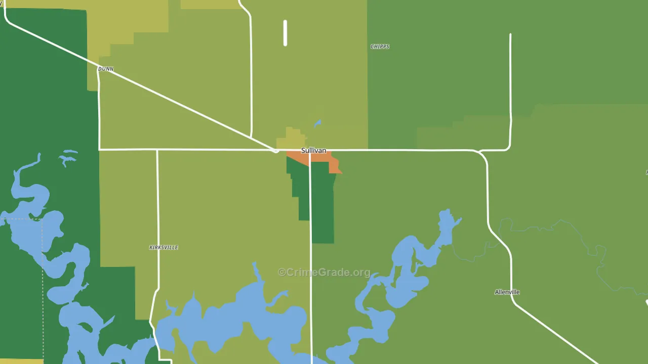Sullivan, IL Map of Burglary Rates
