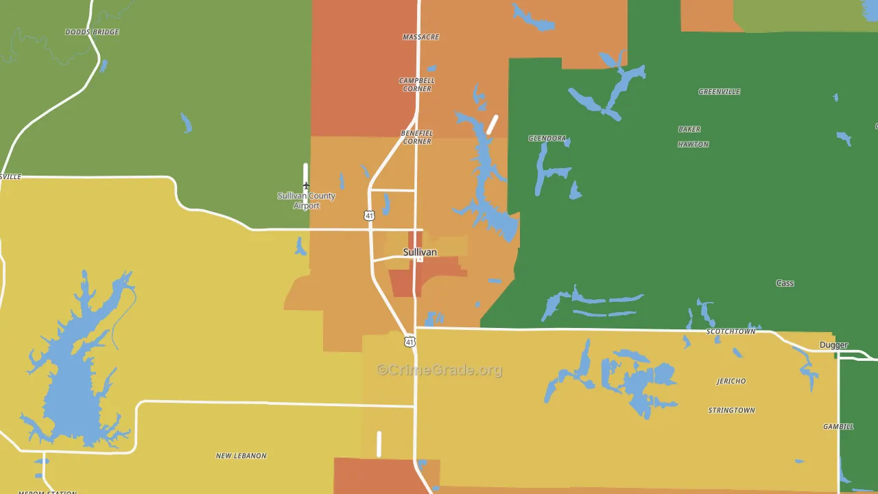 Sullivan, IN Map of Burglary Rates