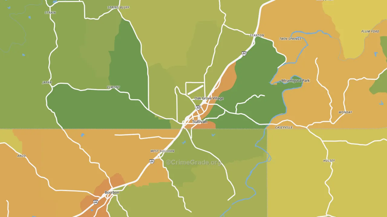 Sullivan, MO Map of Burglary Rates