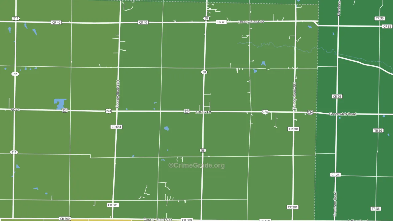 Sullivan, OH Map of Burglary Rates
