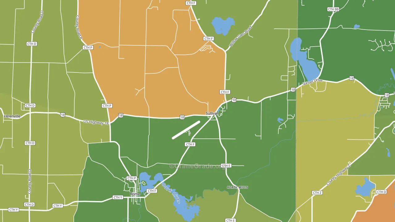 Sullivan, WI Map of Burglary Rates