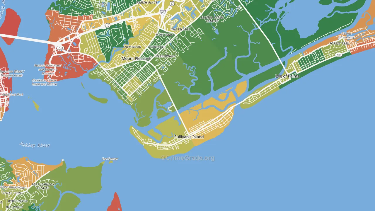 Sullivans Island, SC Map of Burglary Rates