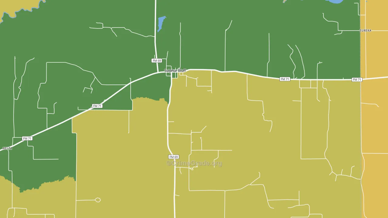 Sulphur Bluff, TX Map of Burglary Rates