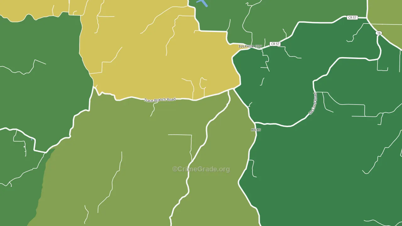 Sulphur City, AR Map of Burglary Rates