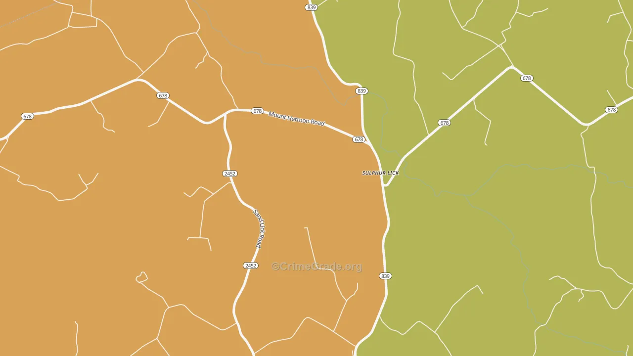 Sulphur Lick, KY Map of Burglary Rates