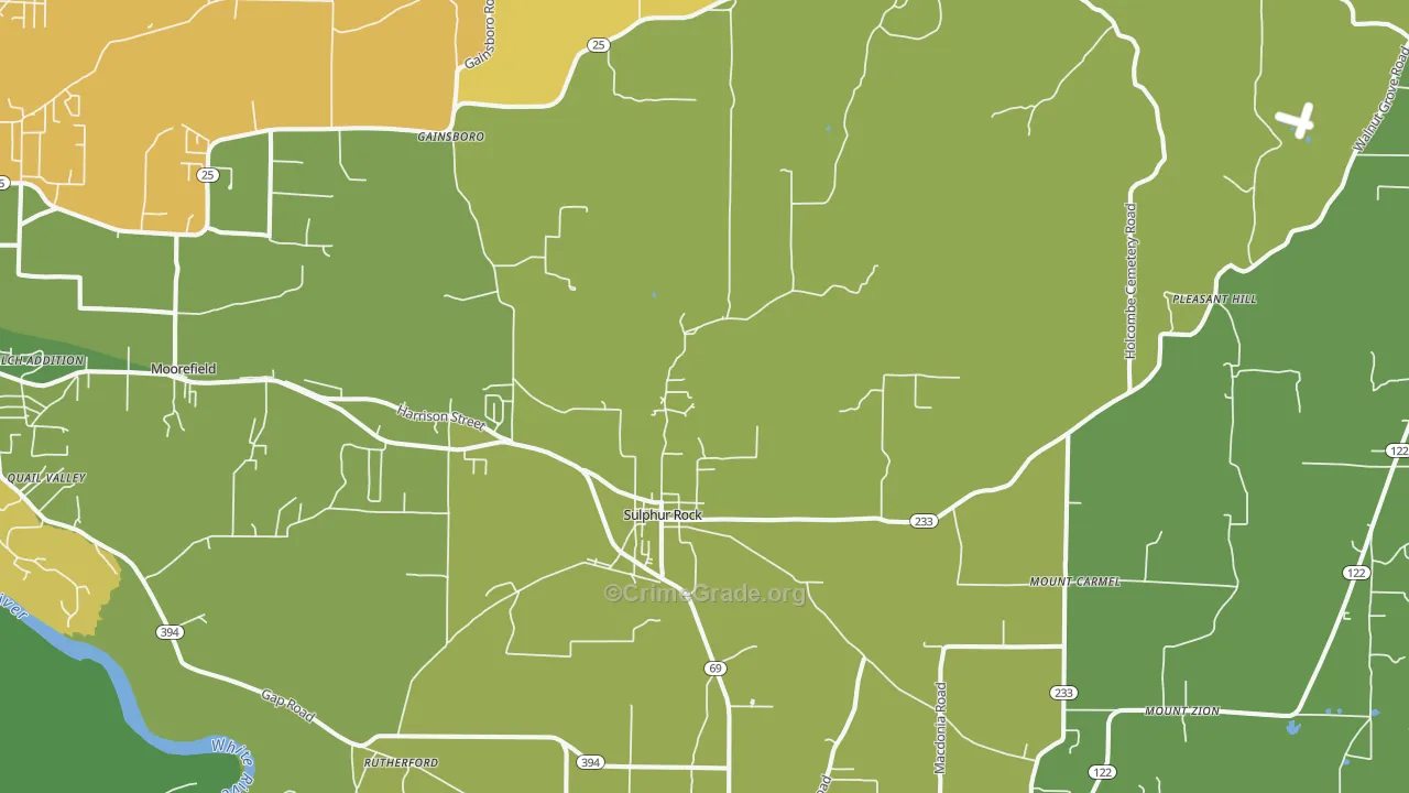 Sulphur Rock, AR Map of Burglary Rates