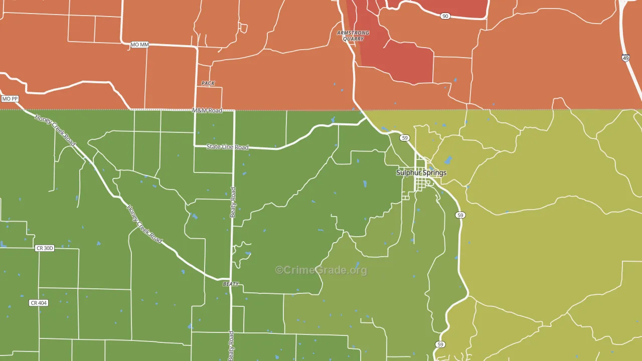 Sulphur Springs, AR Map of Burglary Rates