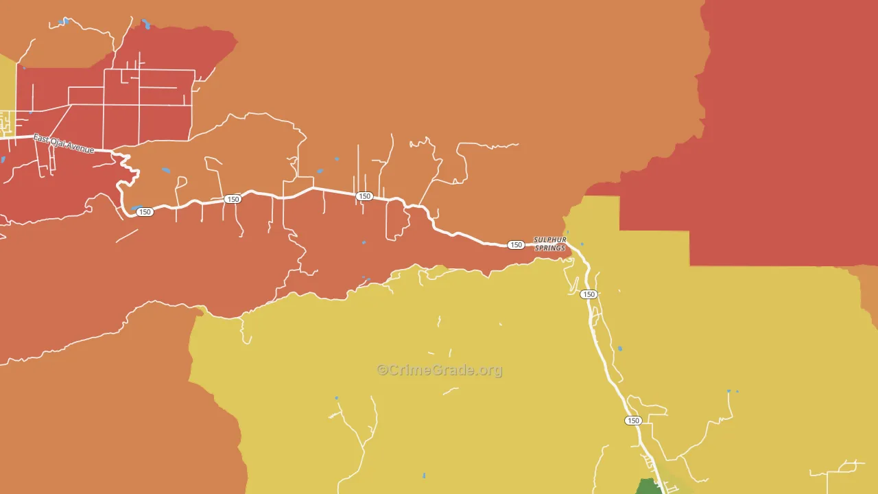 Sulphur Springs, CA Map of Burglary Rates