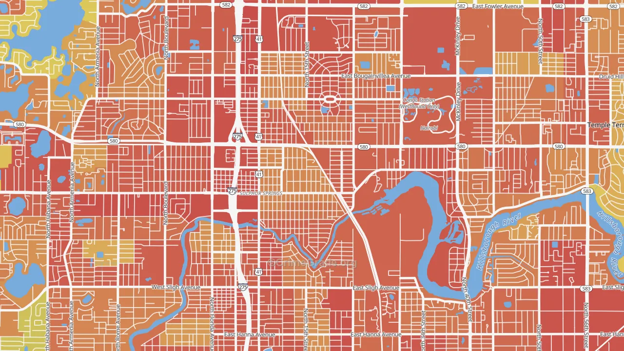 Sulphur Springs, Tampa, FL Map of Burglary Rates