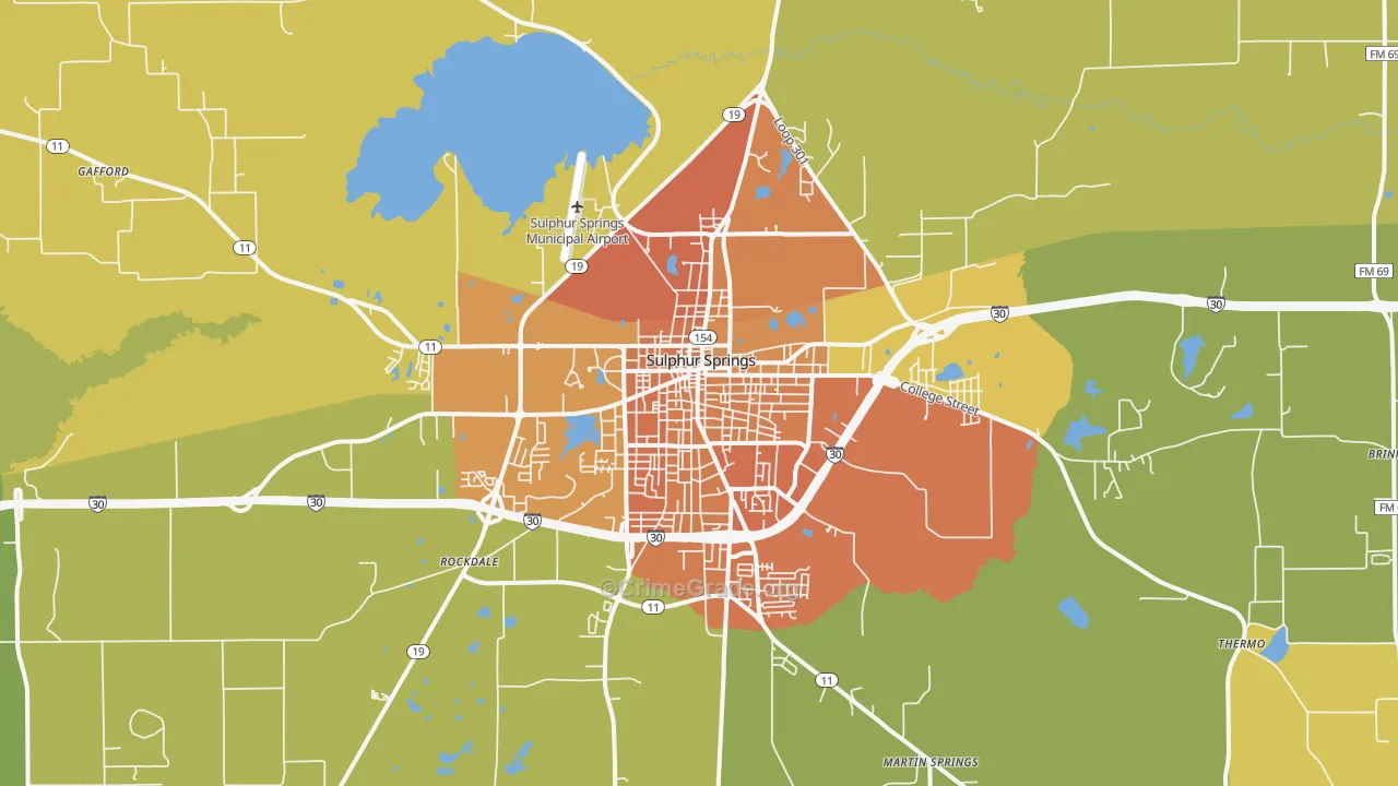 Sulphur Springs, TX Map of Burglary Rates