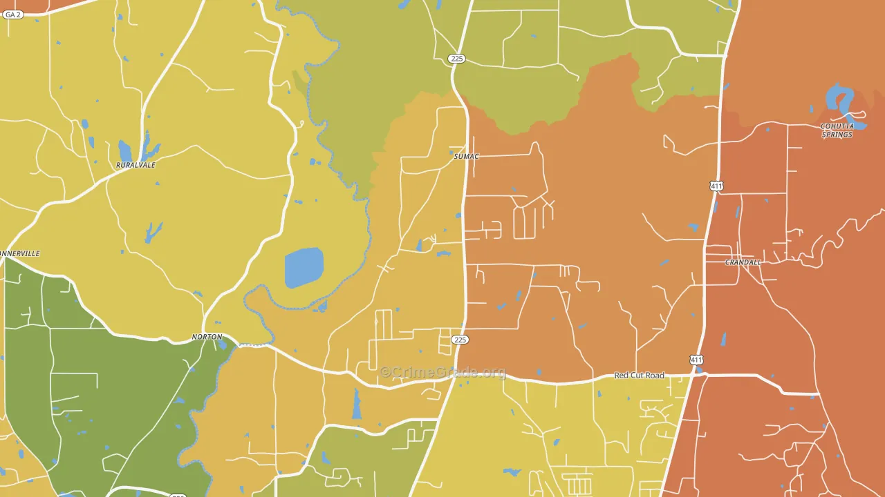 Sumac, GA Map of Burglary Rates