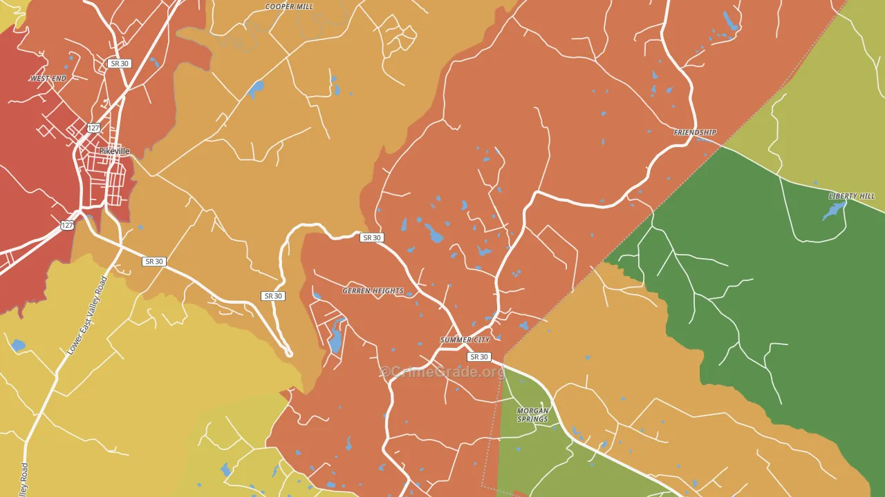 Summer City, TN Map of Burglary Rates