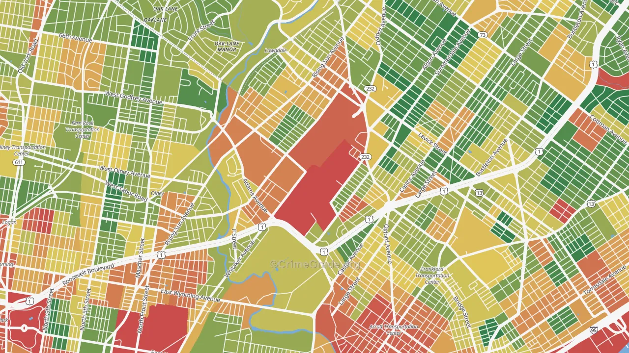 Summerdale, Philadelphia, PA Map of Burglary Rates