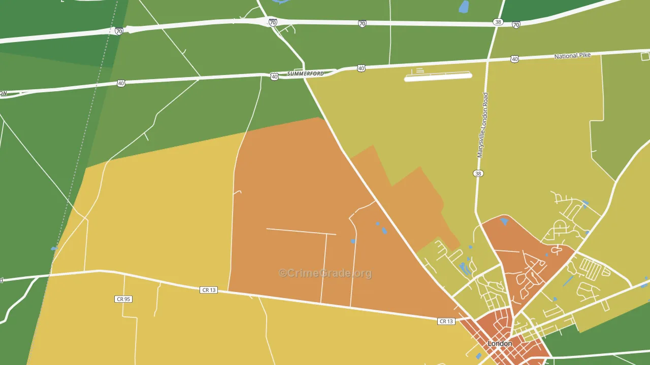 Summerford, OH Map of Burglary Rates