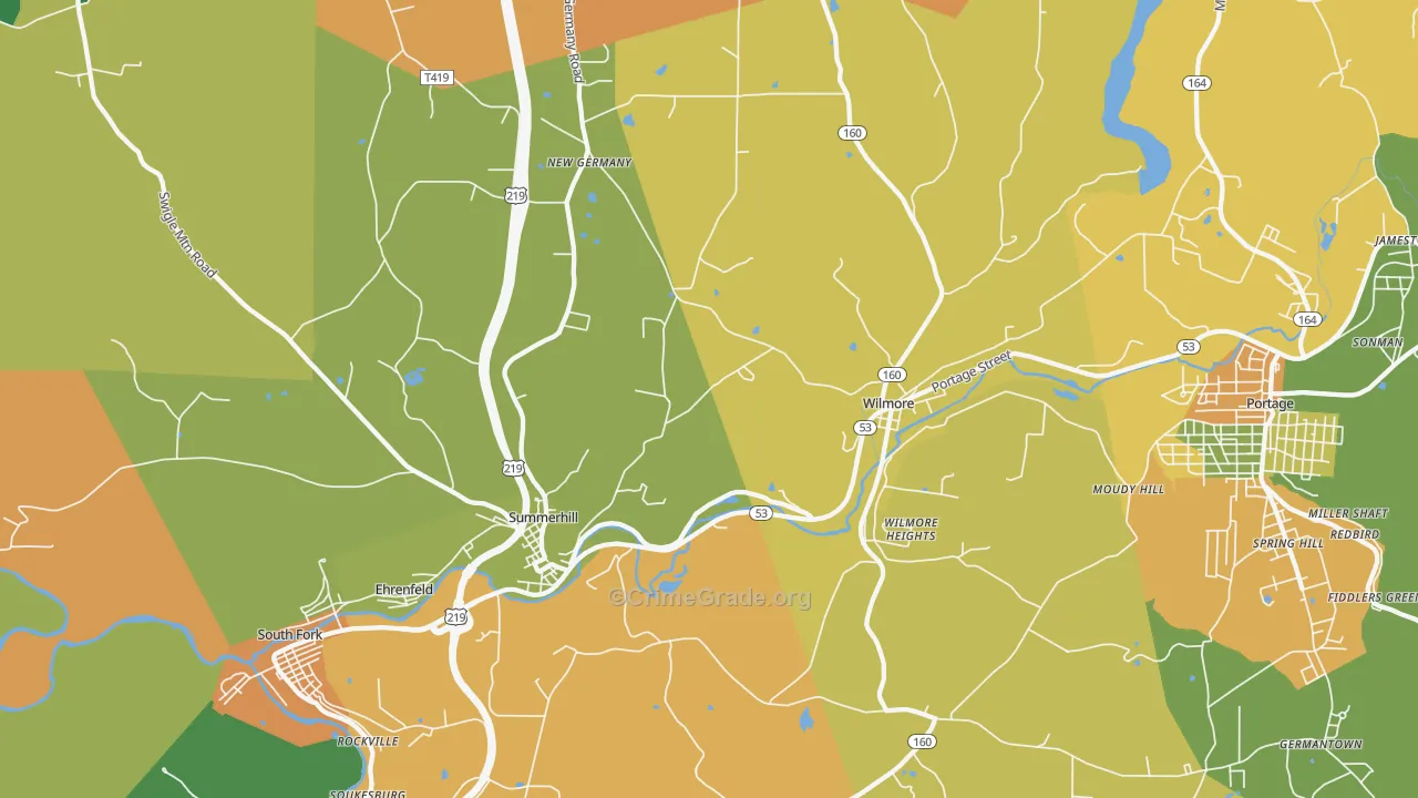 Summerhill, PA Map of Burglary Rates