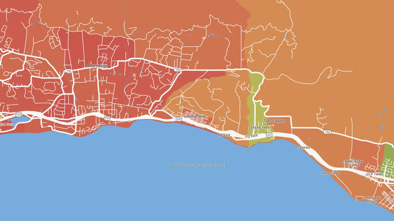 Summerland, CA Map of Burglary Rates