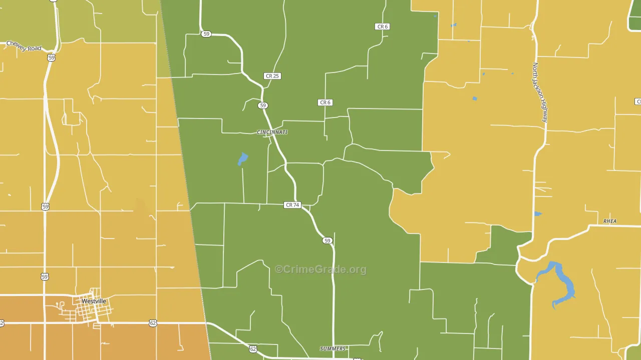 Summers, AR Map of Burglary Rates