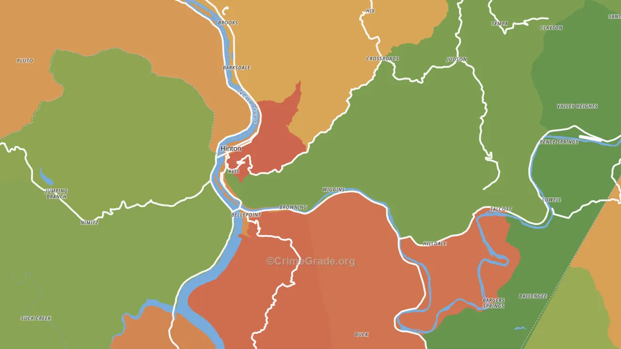 Summers County, WV Map of Burglary Rates