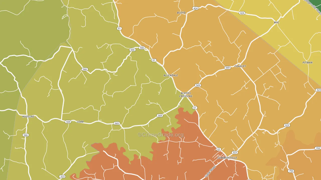 Summersville, KY Map of Burglary Rates