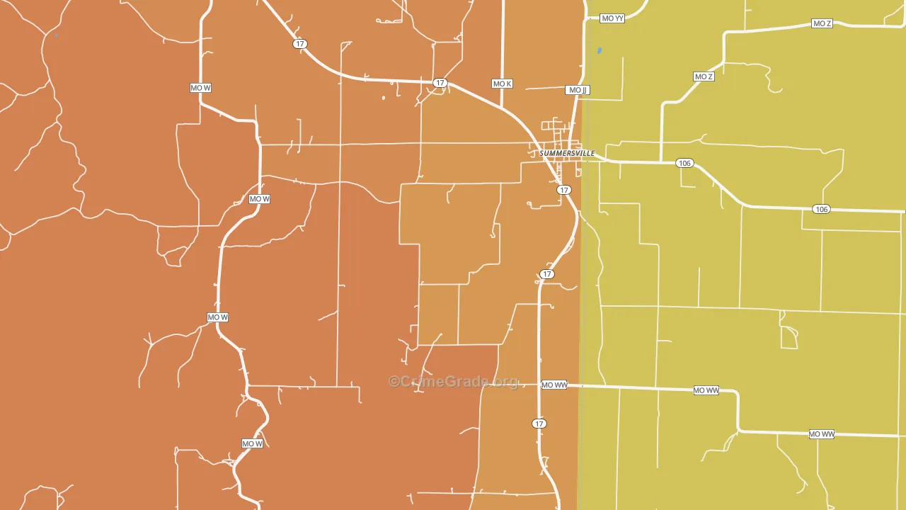 Summersville, MO Map of Burglary Rates