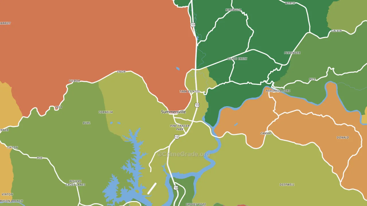 Summersville, WV Map of Burglary Rates