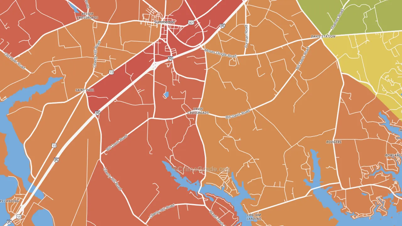 Summerton, SC Map of Burglary Rates
