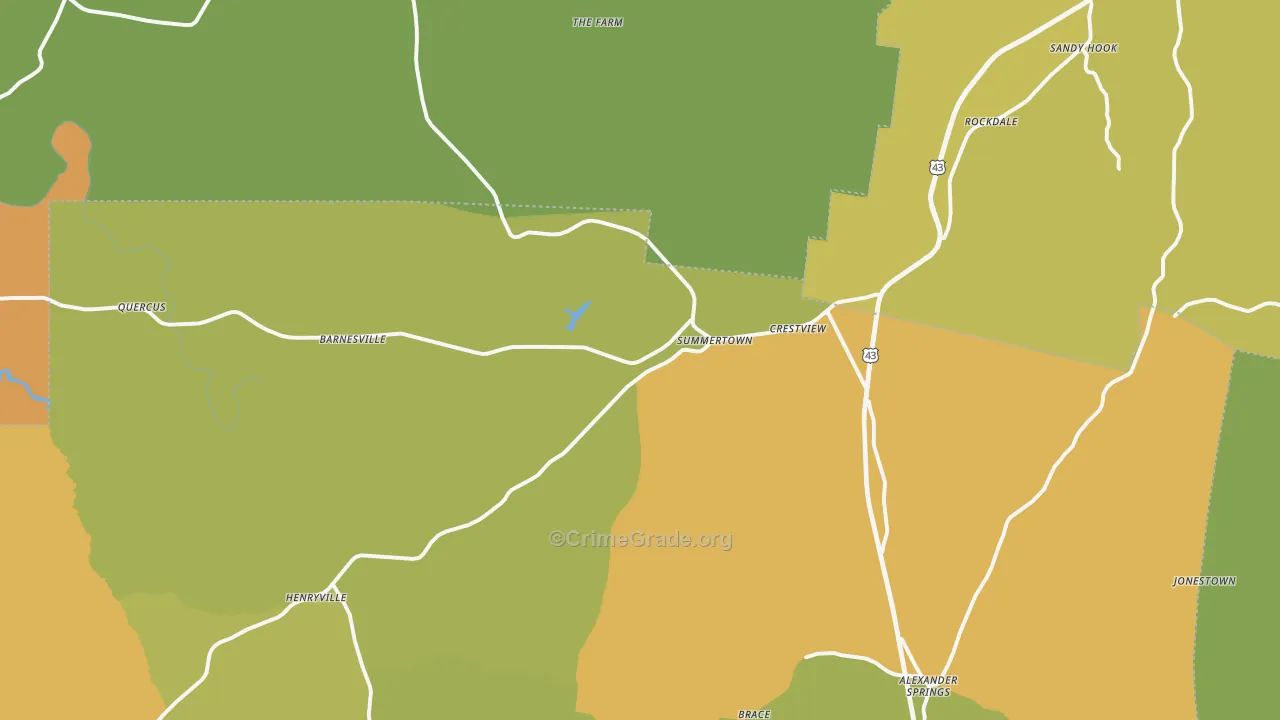 Summertown, TN Map of Burglary Rates