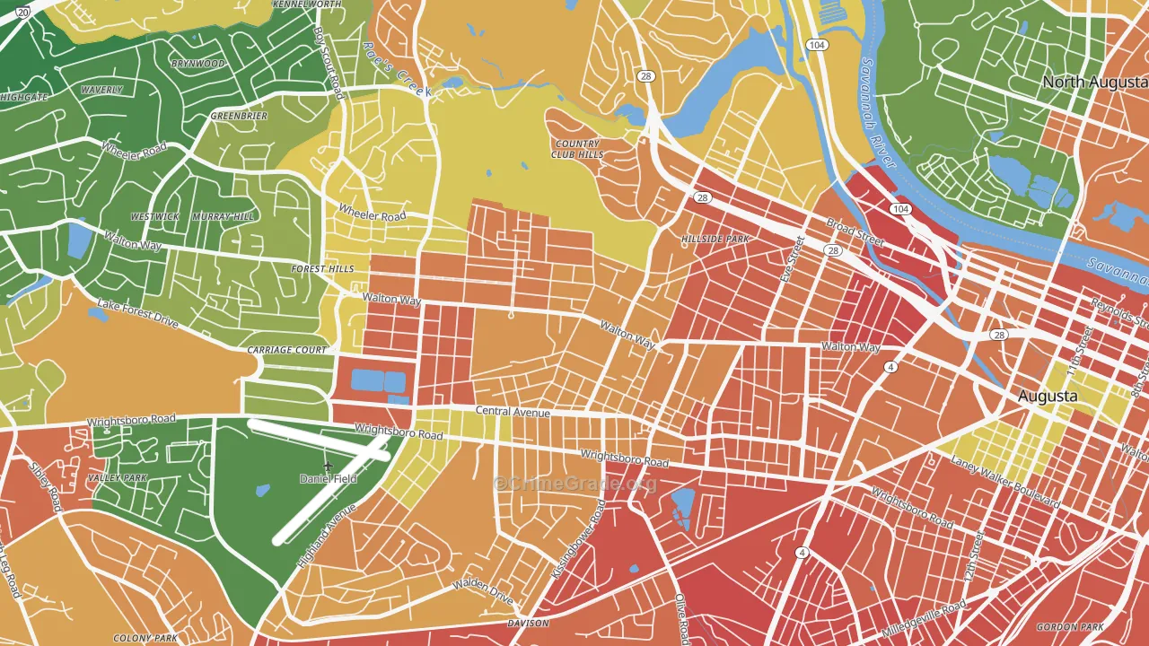 Summerville, Augusta, GA Map of Burglary Rates