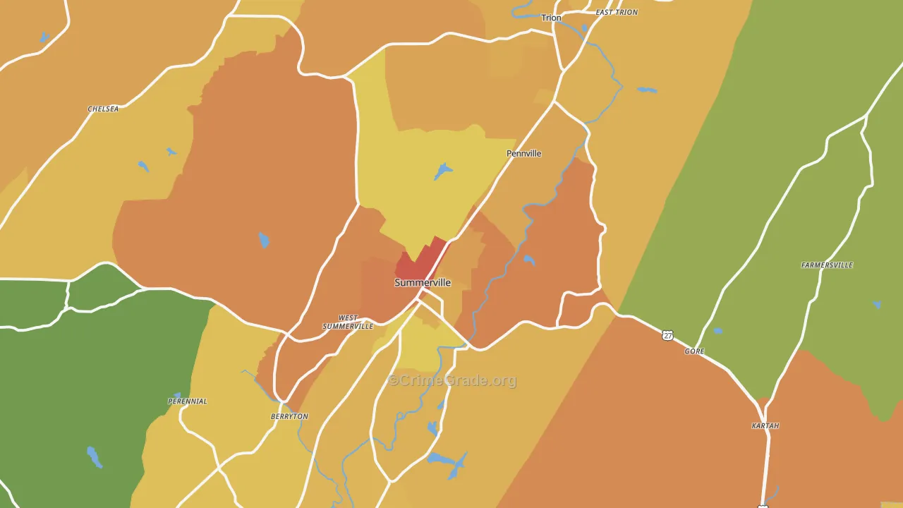 Summerville, GA Map of Burglary Rates