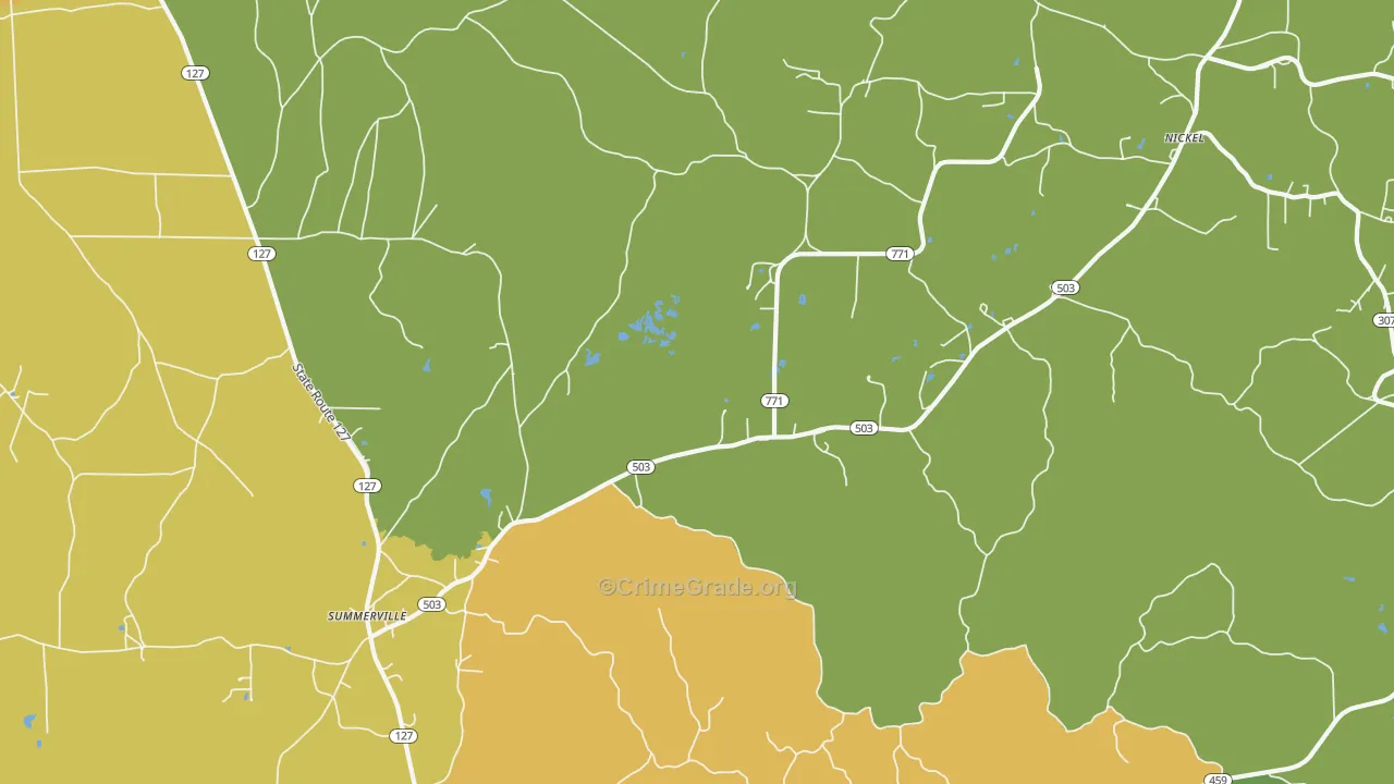 Summerville, LA Map of Burglary Rates