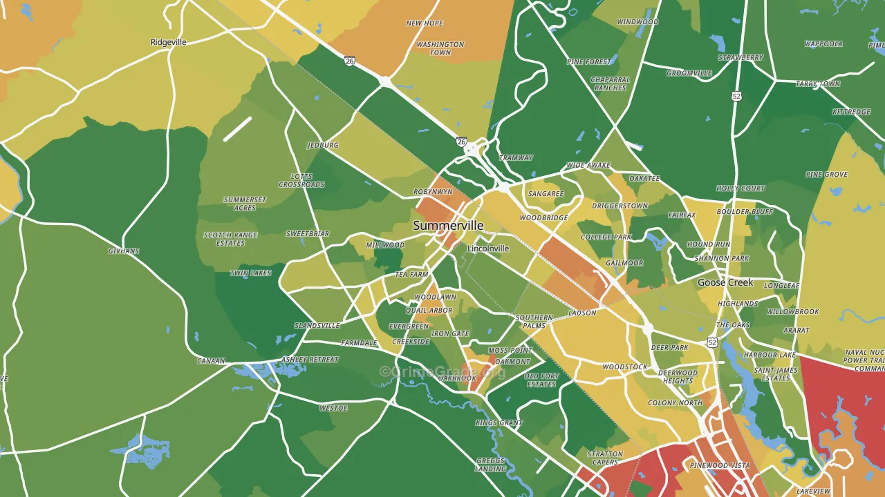 Summerville, SC Map of Burglary Rates
