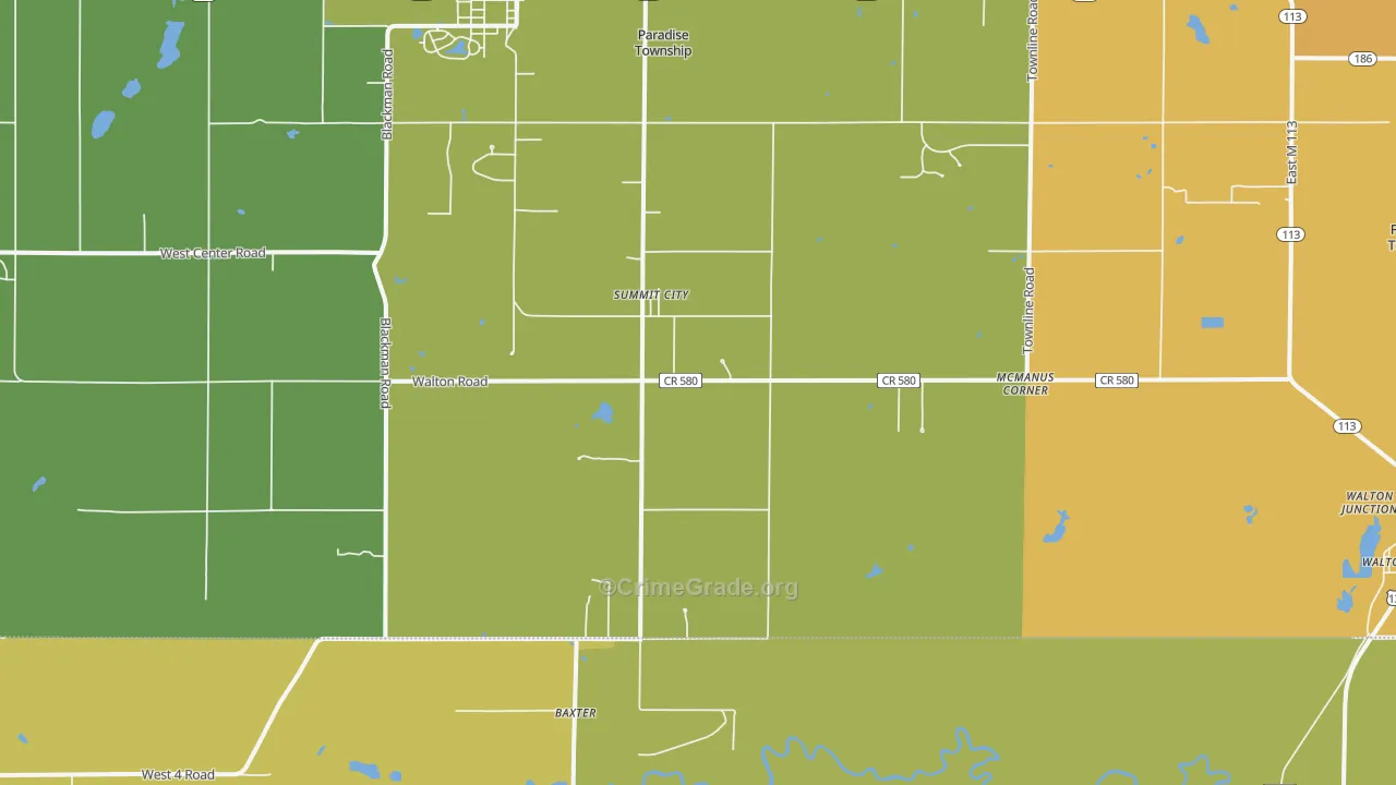 Summit City, MI Map of Burglary Rates