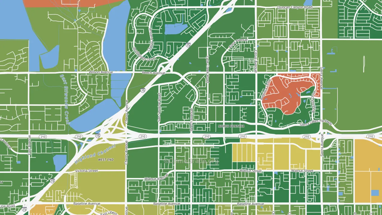 Summit Heights, Fontana, CA Map of Burglary Rates