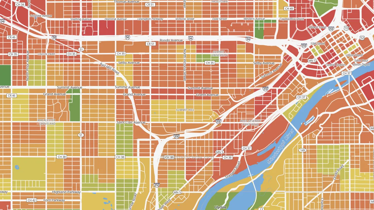 Summit Hill, St. Paul, MN Map of Burglary Rates