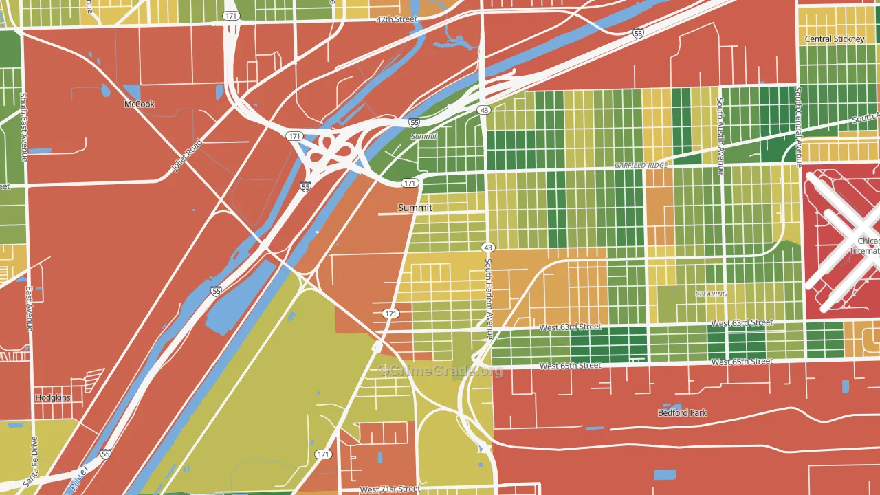 Summit, IL Map of Burglary Rates